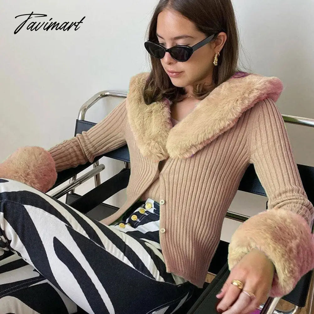Tavimart Sweater Cardigan Women Autumn Winter Sweater Coat Knitted Cardigan Jacket Casual Beige Long Sleeve Outwear Party
