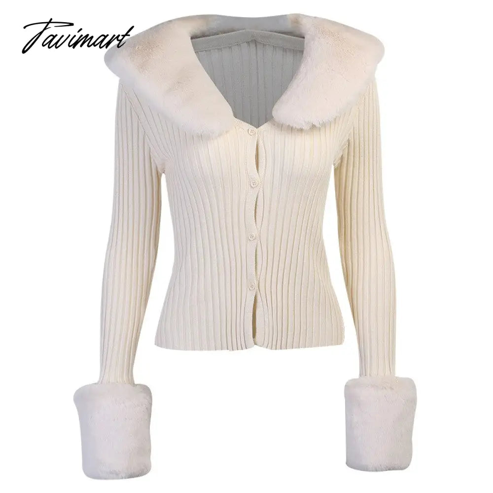 Tavimart Sweater Cardigan Women Autumn Winter Sweater Coat Knitted Cardigan Jacket Casual Beige Long Sleeve Outwear Party