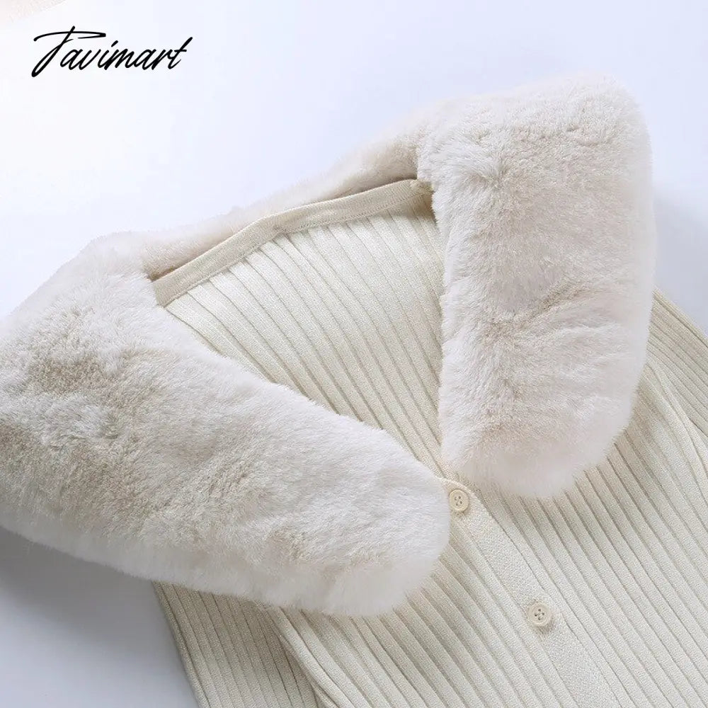 Tavimart Sweater Cardigan Women Autumn Winter Sweater Coat Knitted Cardigan Jacket Casual Beige Long Sleeve Outwear Party