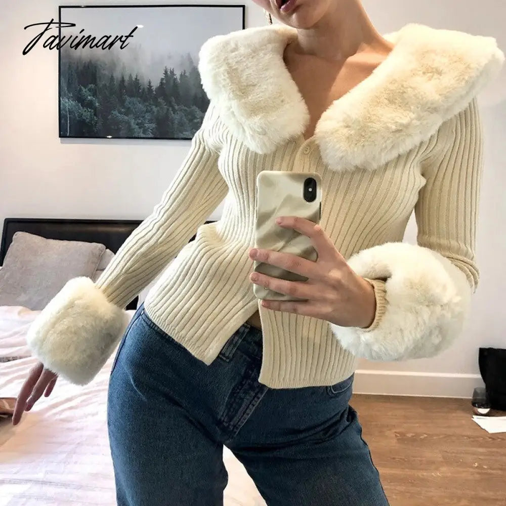 Tavimart Sweater Cardigan Women Autumn Winter Sweater Coat Knitted Cardigan Jacket Casual Beige Long Sleeve Outwear Party