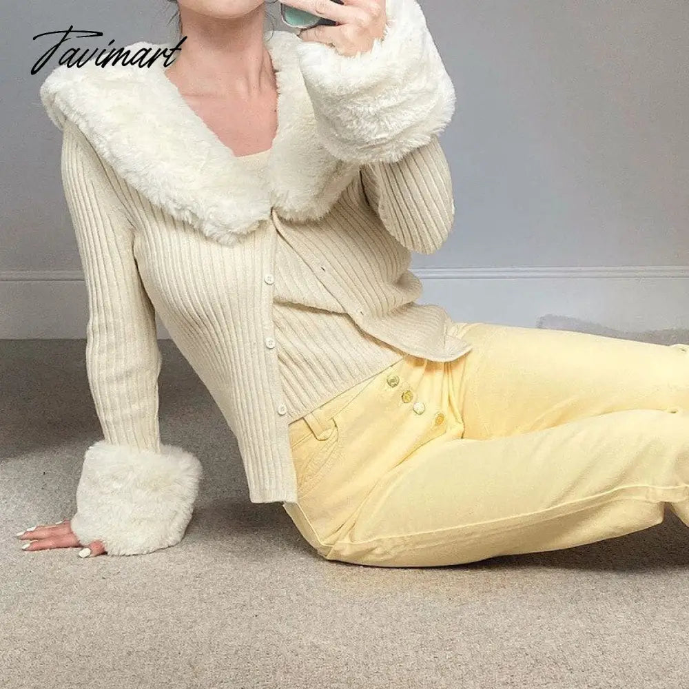 Tavimart Sweater Cardigan Women Autumn Winter Sweater Coat Knitted Cardigan Jacket Casual Beige Long Sleeve Outwear Party