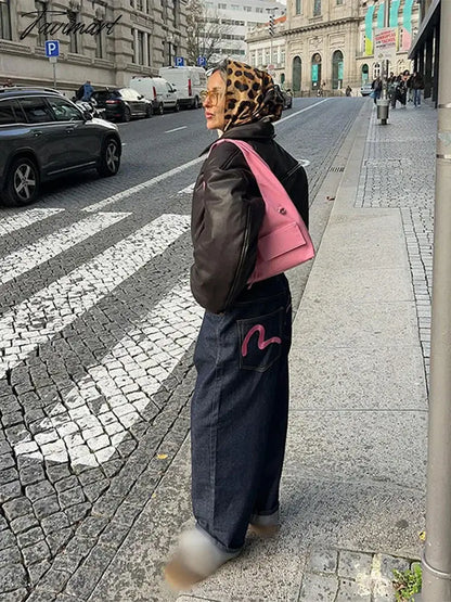 Tavimart Vintage Lapel Collar Pu Leather Short Jacket Women Chic Long Sleeve Zipper Cropped Coats 2025 New Fashion Female Street Outwears