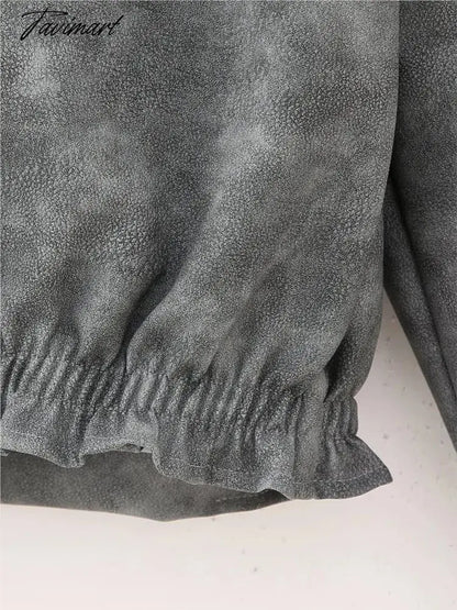 Vintage Leather Bomber Jackets For Women O-neck Zipper Worn Effect Short Jackets Autumn Female High Street Pu Leather Coats