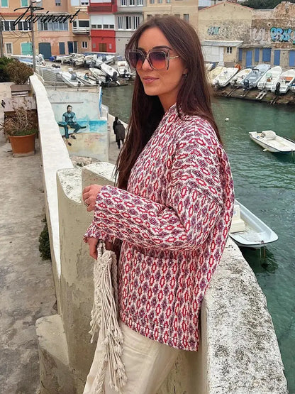 Tavimart Vintage Printed Loose Coat For Women Fashion Floral Thick Warm Cotton Jackets Autumn Chic Female Long Sleeve Commuter Jumpers