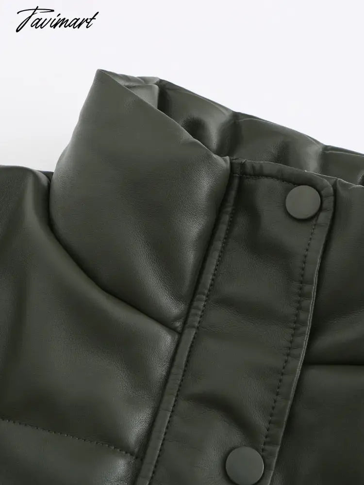 Tavimart Winter Jacket Women Super Hot Fashion Stand Collar Short Parkas PU Warm Women Jacket Casual Thick Coats Female Clothes Women