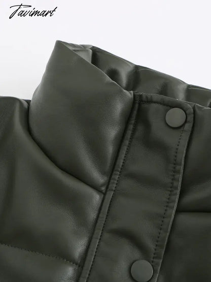 Tavimart Winter Jacket Women Super Hot Fashion Stand Collar Short Parkas PU Warm Women Jacket Casual Thick Coats Female Clothes Women