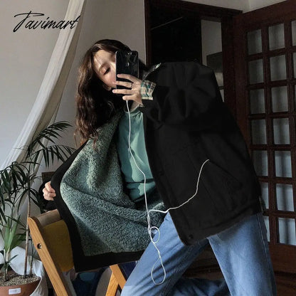 Tavimart Winter New Korean Yellow Jacket Splicing Top Harajuku Long Coat Women Streetwear Gothic