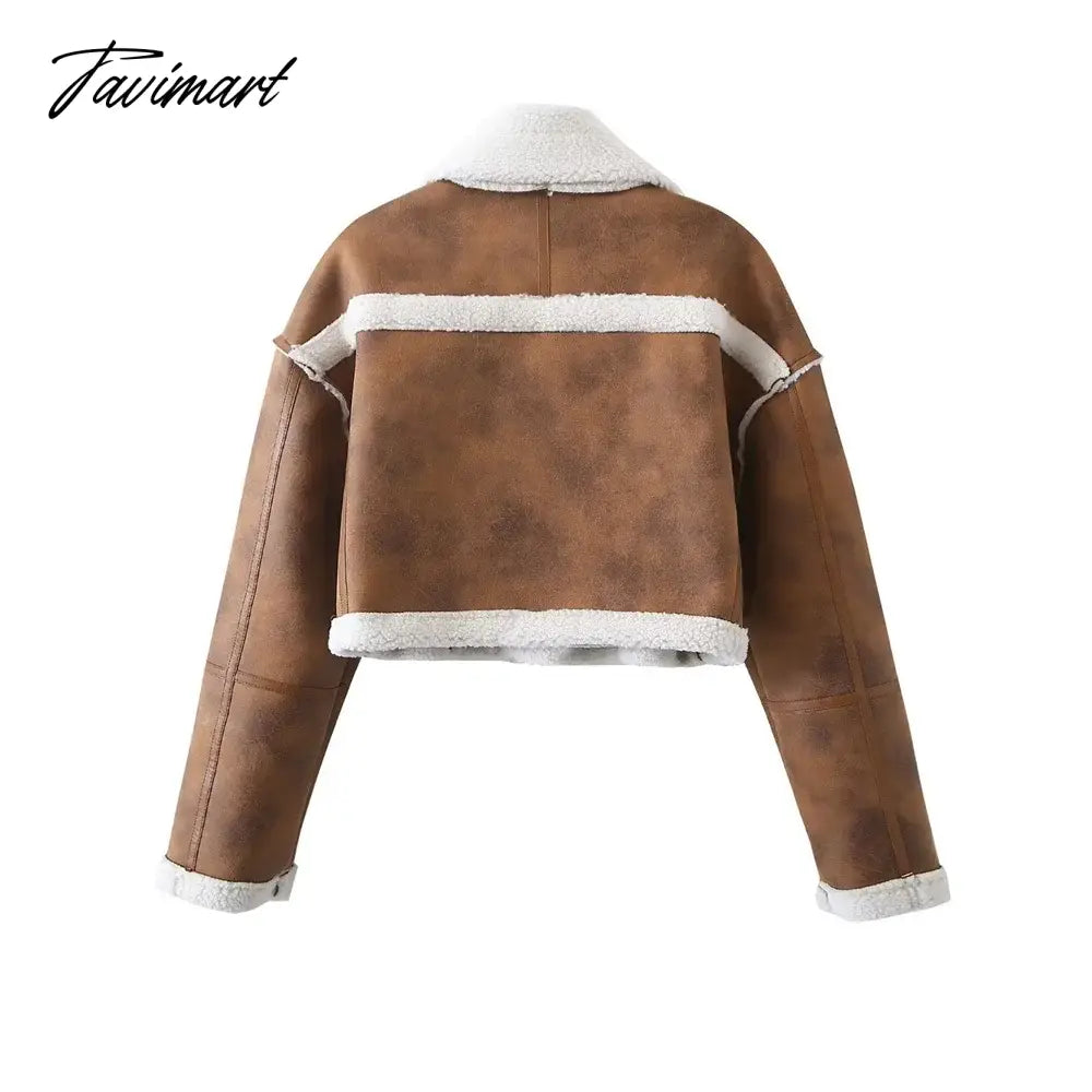 TAVIMART Winter oufits cropped jackets for women korean faux fur coat women winer coats for women brown furry jacket vintage clothes