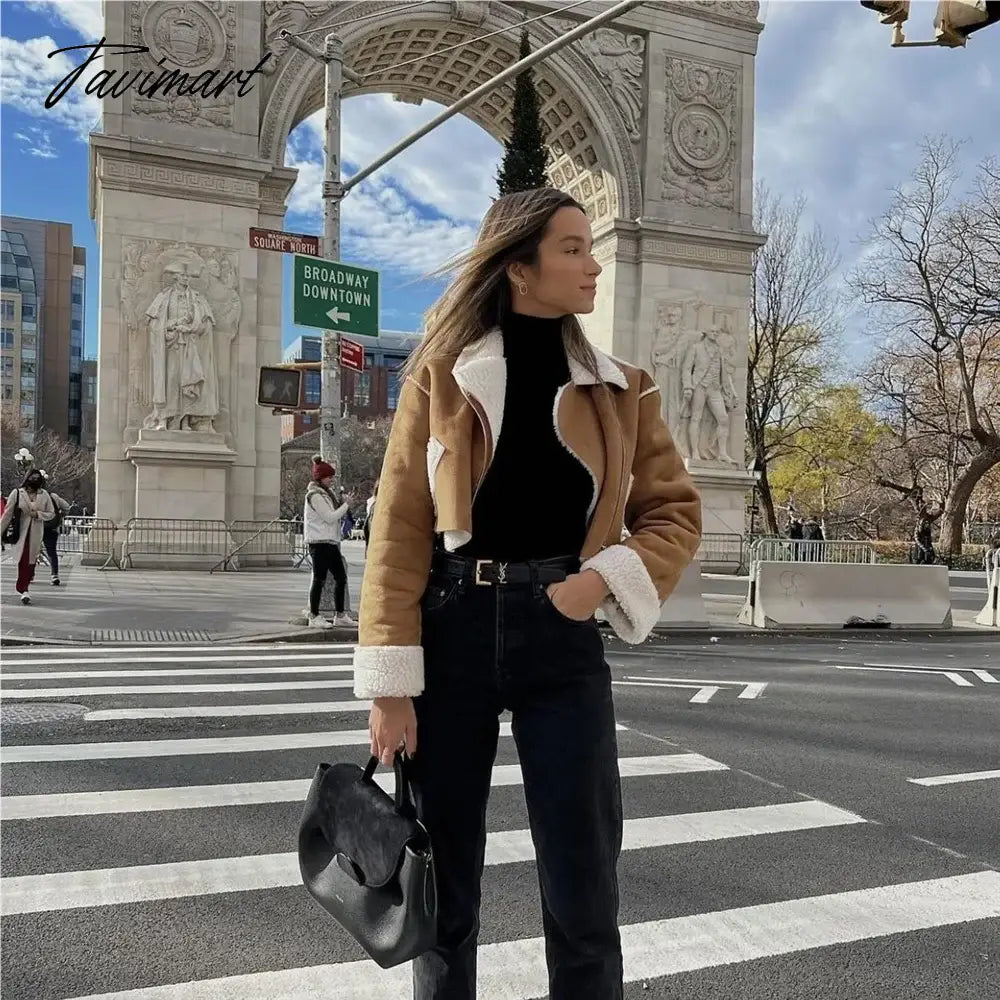 TAVIMART Winter oufits cropped jackets for women korean faux fur coat women winer coats for women brown furry jacket vintage clothes