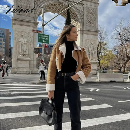 TAVIMART Winter oufits cropped jackets for women korean faux fur coat women winer coats for women brown furry jacket vintage clothes