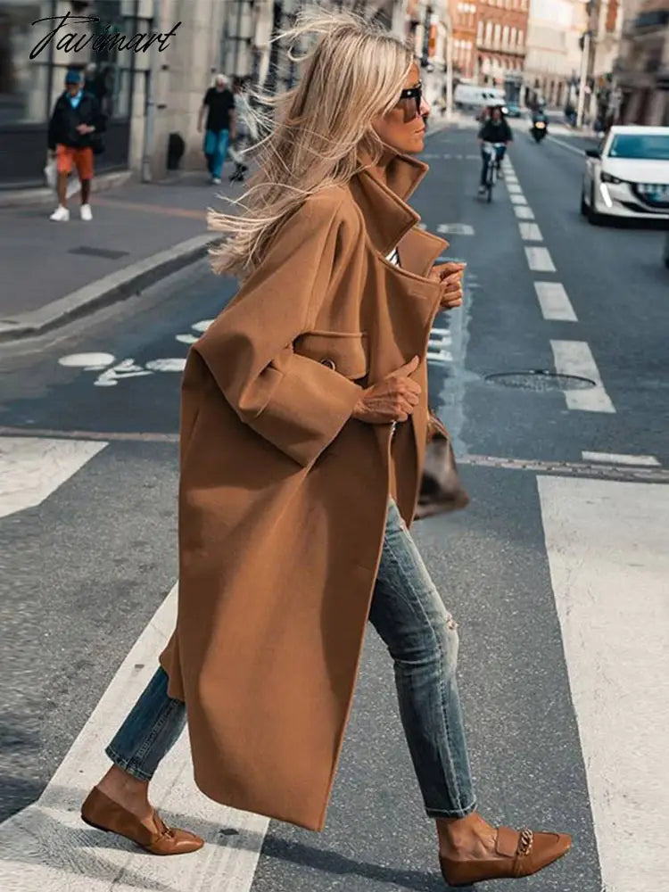 Tavimart Winter Vintage Women Elegant Overcoat With Single Breasted Solid Color Coat Long Warm Wool Fashion Outwear New Jackets