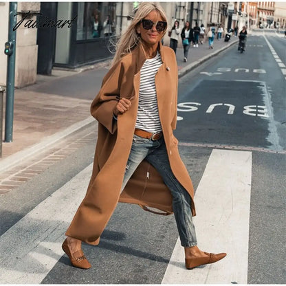 Tavimart Winter Vintage Women Elegant Overcoat With Single Breasted Solid Color Coat Long Warm Wool Fashion Outwear New Jackets