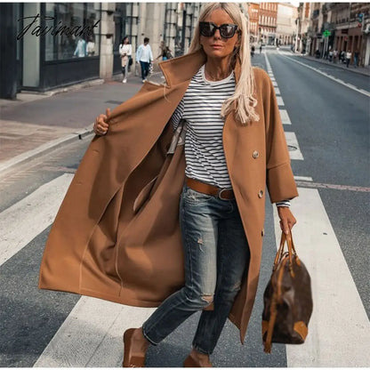 Tavimart Winter Vintage Women Elegant Overcoat With Single Breasted Solid Color Coat Long Warm Wool Fashion Outwear New Jackets