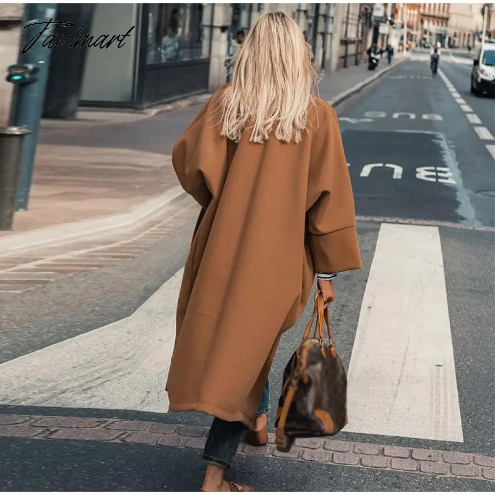 Tavimart Winter Vintage Women Elegant Overcoat With Single Breasted Solid Color Coat Long Warm Wool Fashion Outwear New Jackets