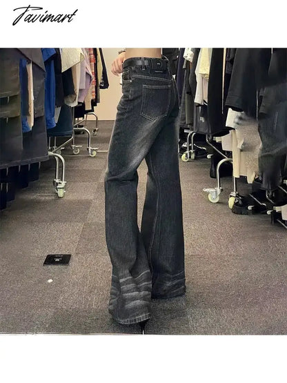 Woman Low Waist Jeans Wide Leg Denim Zipper Pants Classical Trousers Korean Cargo All-match Pants Design Bell Gyaru Bottoms