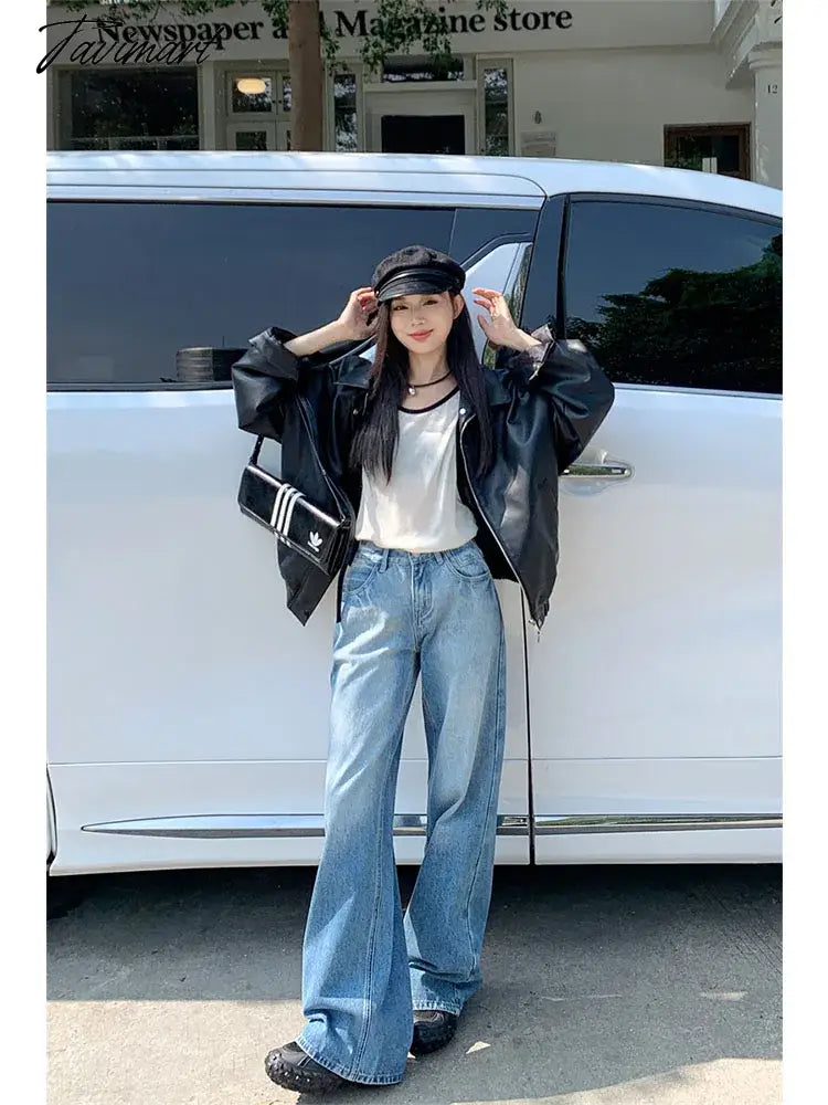 Woman Streetwear Jeans Preppy Style Denim Korean Pants Trousers Pockets Sweatpants Zipper Cargo Pants Wide Leg Bell Bottoms