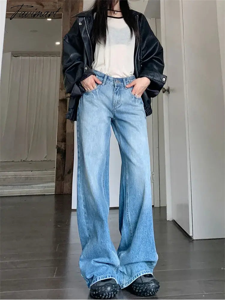 Woman Streetwear Jeans Preppy Style Denim Korean Pants Trousers Pockets Sweatpants Zipper Cargo Pants Wide Leg Bell Bottoms