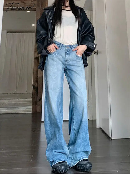 Woman Streetwear Jeans Preppy Style Denim Korean Pants Trousers Pockets Sweatpants Zipper Cargo Pants Wide Leg Bell Bottoms