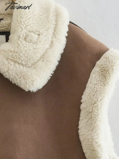 Tavimart Women Autumn New Fashion Fur In One Waistcoat Vintage Sleeveless Female Vest Coat Chic Tops