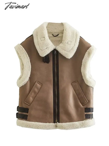 Tavimart Women Autumn New Fashion Fur In One Waistcoat Vintage Sleeveless Female Vest Coat Chic Tops