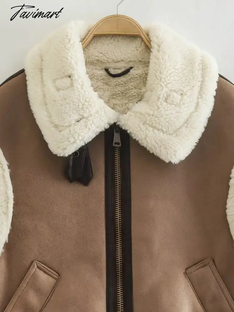 Tavimart Women Autumn New Fashion Fur In One Waistcoat Vintage Sleeveless Female Vest Coat Chic Tops