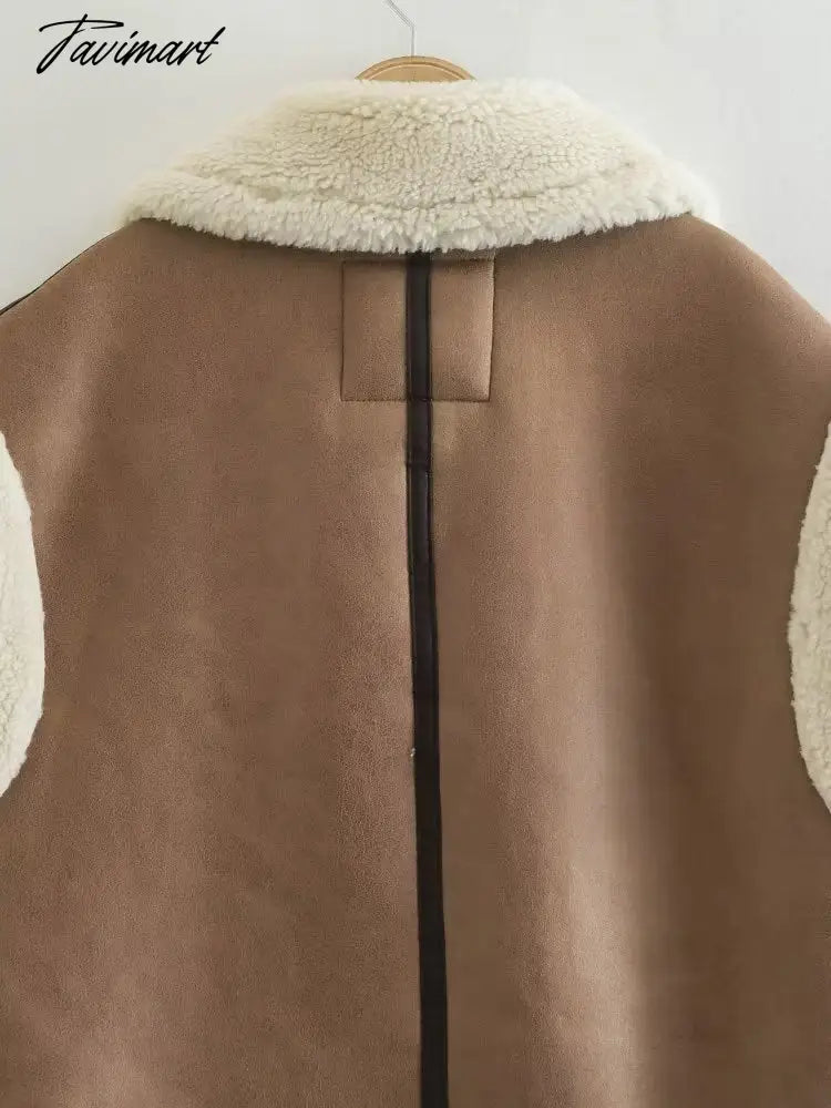 Tavimart Women Autumn New Fashion Fur In One Waistcoat Vintage Sleeveless Female Vest Coat Chic Tops