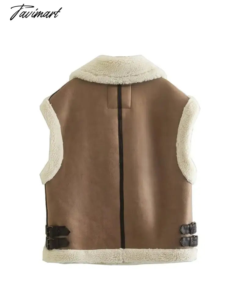 Tavimart Women Autumn New Fashion Fur In One Waistcoat Vintage Sleeveless Female Vest Coat Chic Tops