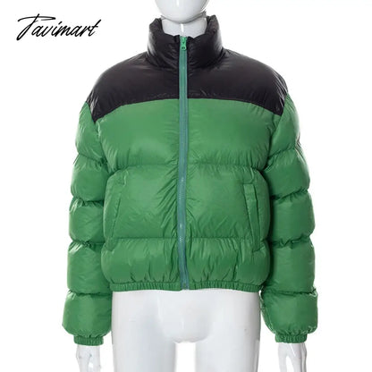 Tavimart Women Fashion Patchwork Loose Bomber Jacket Coat Y2K Vintage Long Sleeve Zipper Warm Parkas Female Outerwear Winter Women Coats