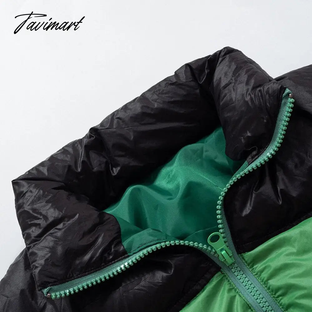 Tavimart Women Fashion Patchwork Loose Bomber Jacket Coat Y2K Vintage Long Sleeve Zipper Warm Parkas Female Outerwear Winter Women Coats