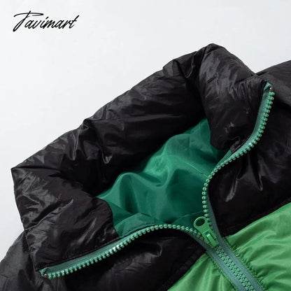 Tavimart Women Fashion Patchwork Loose Bomber Jacket Coat Y2K Vintage Long Sleeve Zipper Warm Parkas Female Outerwear Winter Women Coats