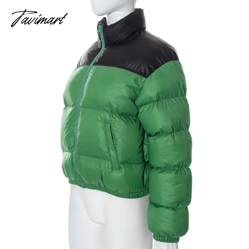 Tavimart Women Fashion Patchwork Loose Bomber Jacket Coat Y2K Vintage Long Sleeve Zipper Warm Parkas Female Outerwear Winter Women Coats