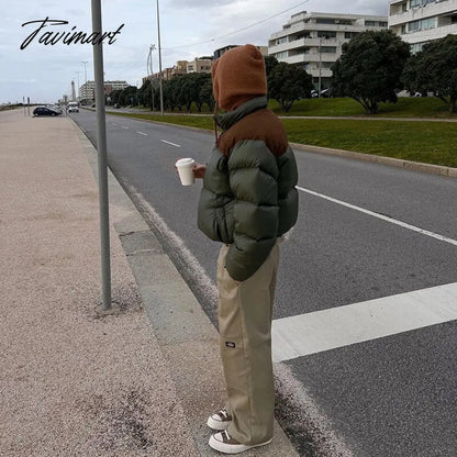 Tavimart Women Fashion Patchwork Loose Bomber Jacket Coat Y2K Vintage Long Sleeve Zipper Warm Parkas Female Outerwear Winter Women Coats