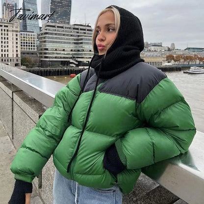 Tavimart Women Fashion Patchwork Loose Bomber Jacket Coat Y2K Vintage Long Sleeve Zipper Warm