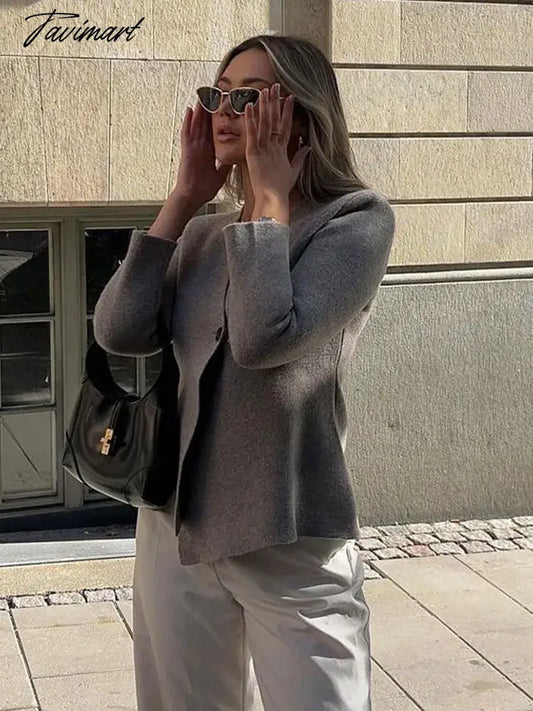 Tavimart Woolen Coats Women Vintage Wool Blends Jacket Autumn Female Casual V-neck Long Sleeve Outerwear Lady Elegant Fashion Loose Coats