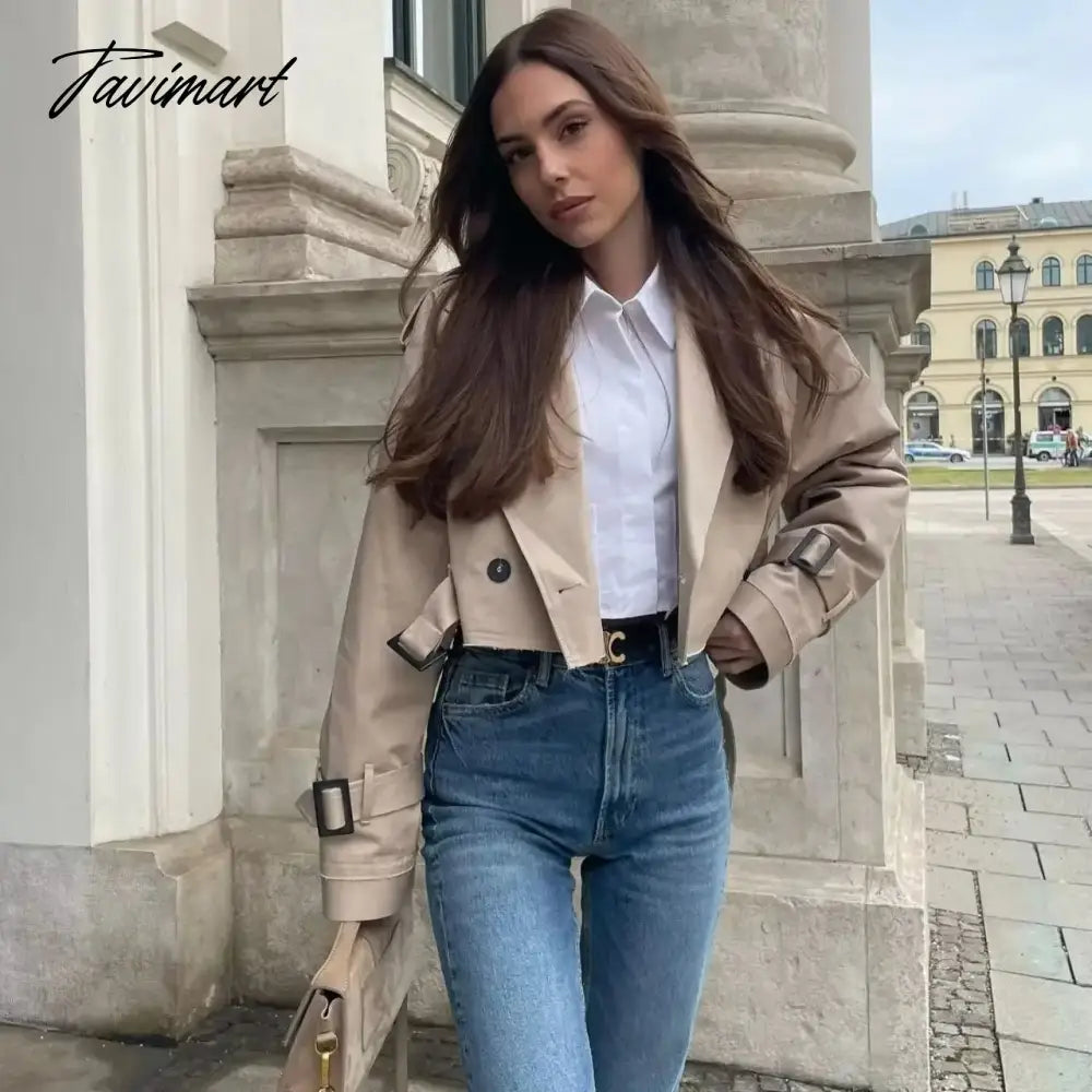 Tavimart Y2K New European and American Style Women's Short Cut Windbreaker Belt Coat Jacket Women