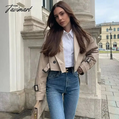 Tavimart Y2K New European and American Style Women's Short Cut Windbreaker Belt Coat Jacket Women