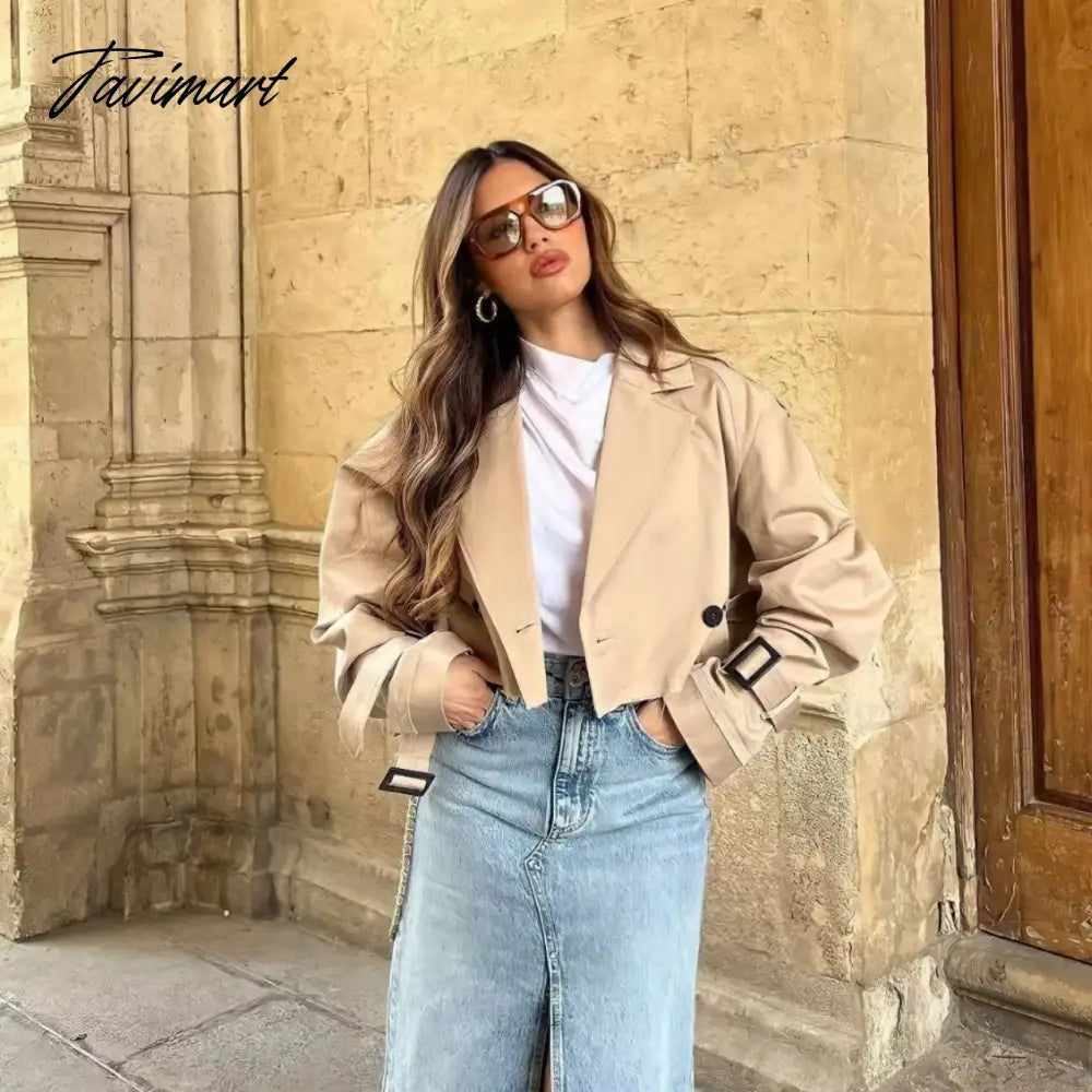 Tavimart Y2K New European and American Style Women's Short Cut Windbreaker Belt Coat Jacket Women