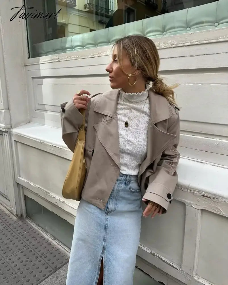 Tavimart Y2K New European and American Style Women's Short Cut Windbreaker Belt Coat Jacket Women