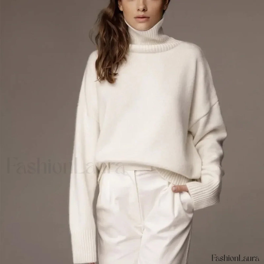 Turtleneck Long Sleeve Knit Pullover Autumn Winter Women’s Clothing Trend Loose Lazy Sweater BLACK / One Size Sweaters L