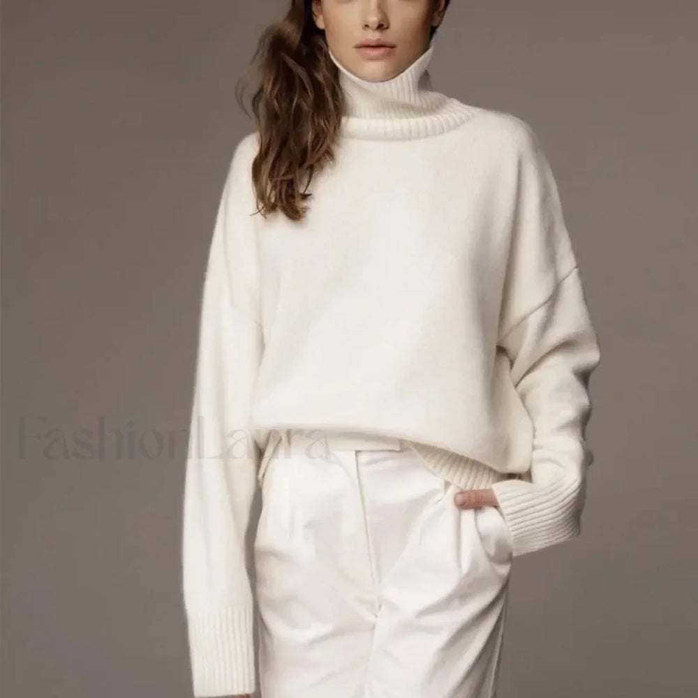 Turtleneck Long Sleeve Knit Pullover Autumn Winter Women’s Clothing Trend Loose Lazy Sweater BLACK / One Size Sweaters L