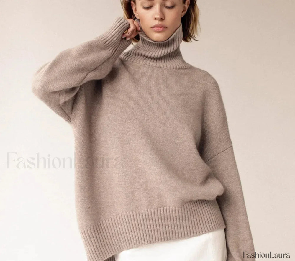 Turtleneck Long Sleeve Knit Pullover Autumn Winter Women’s Clothing Trend Loose Lazy Sweater BLACK / One Size Sweaters L