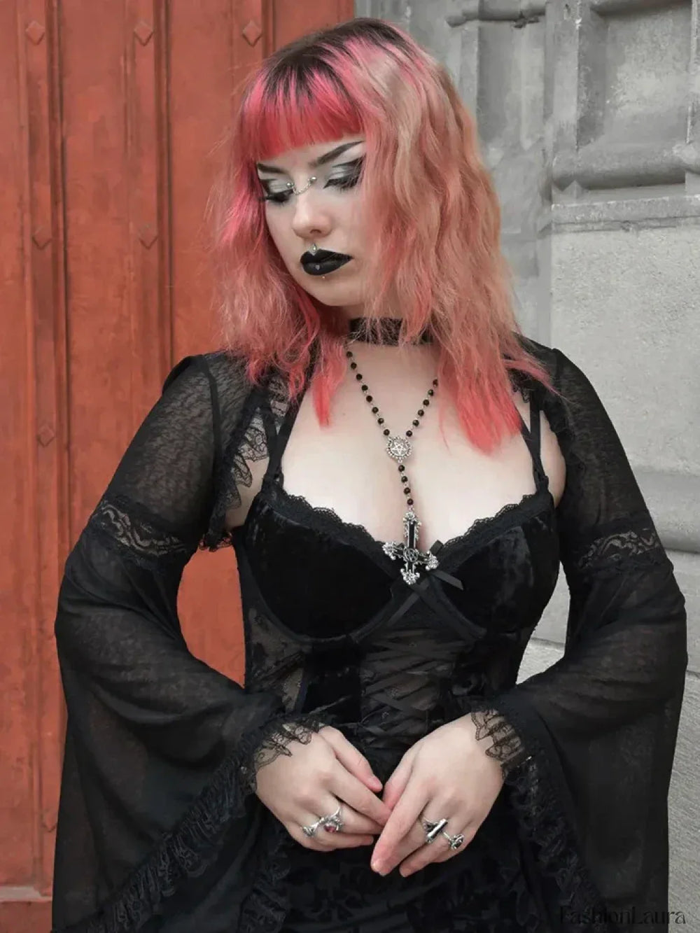 Velvet Harajuku Gothic Club Mesh Midi Corset Sling Bandage Street Lace Print Dress