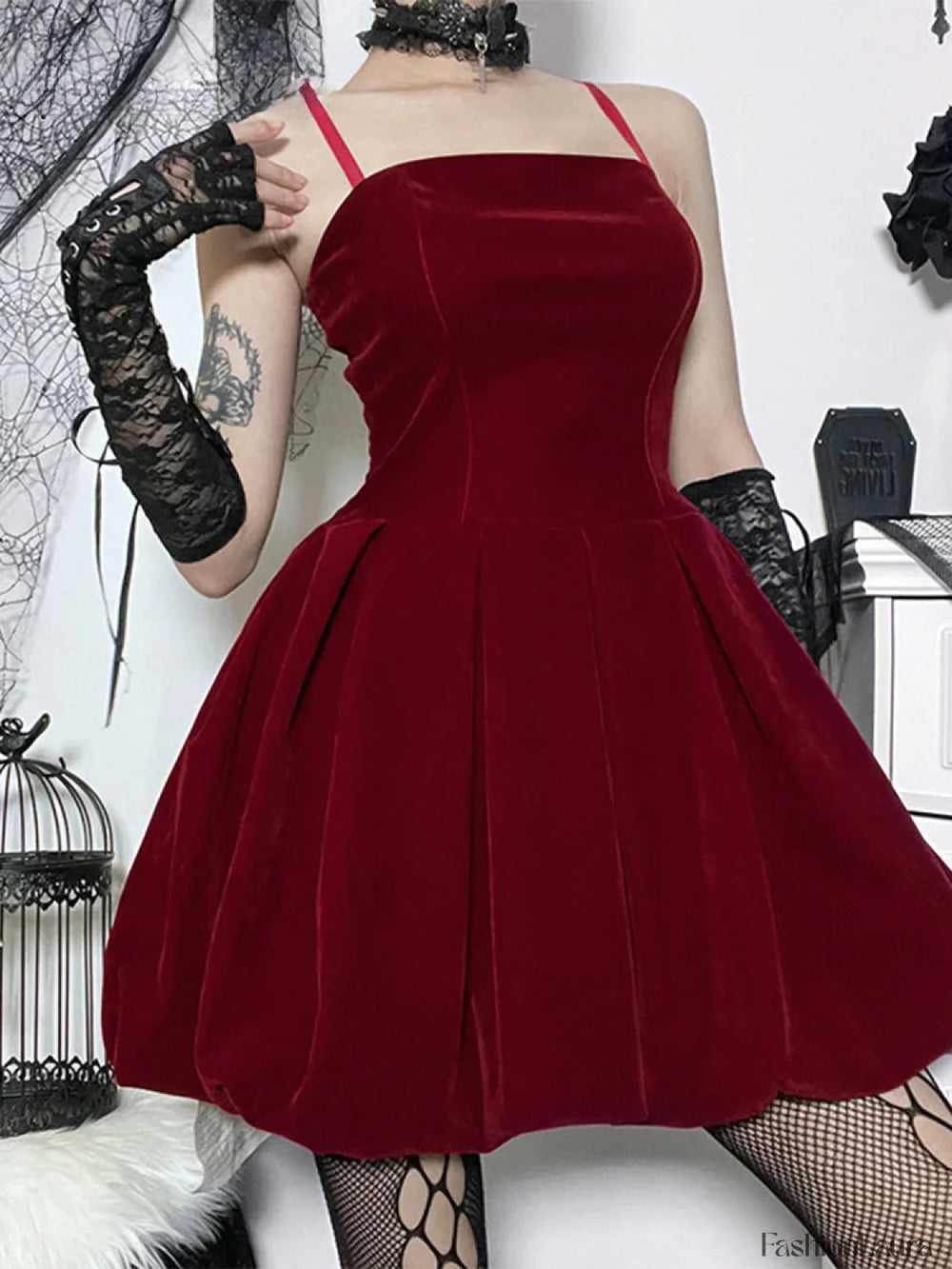 Velvet Solid Shirring High Waist Straps A Line Party Mini Elegant New Year Dress