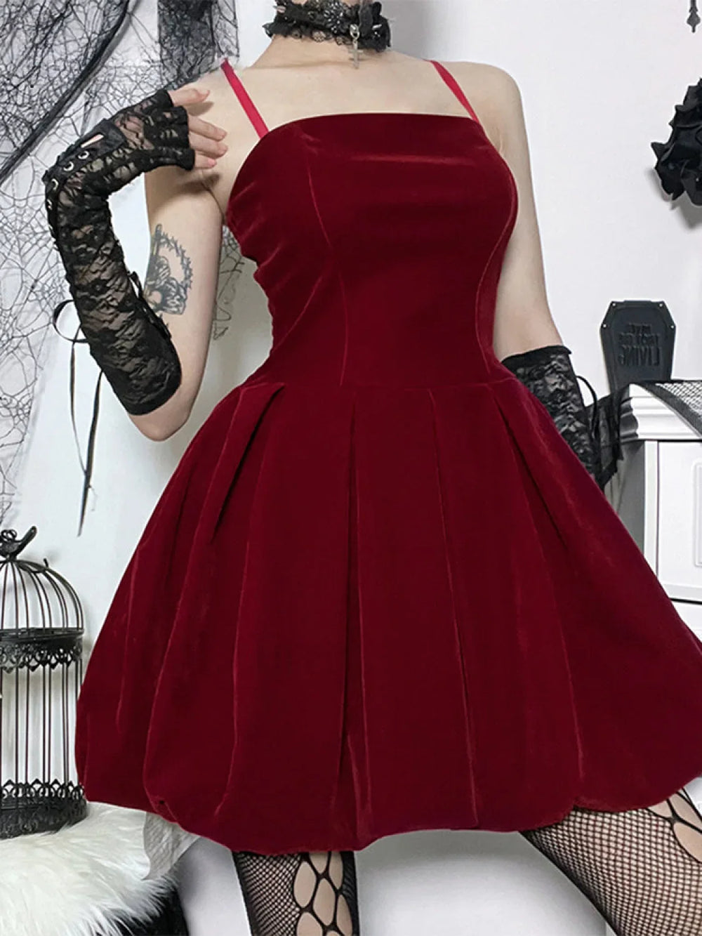 Velvet Solid Shirring High Waist Straps A Line Party Mini Elegant New Year Dress