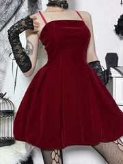 Velvet Solid Shirring High Waist Straps A Line Party Mini Elegant New Year Dress