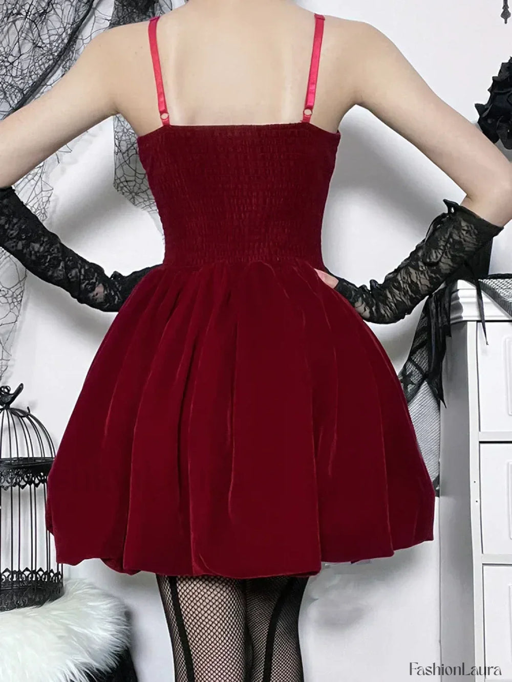 Velvet Solid Shirring High Waist Straps A Line Party Mini Elegant New Year Dress