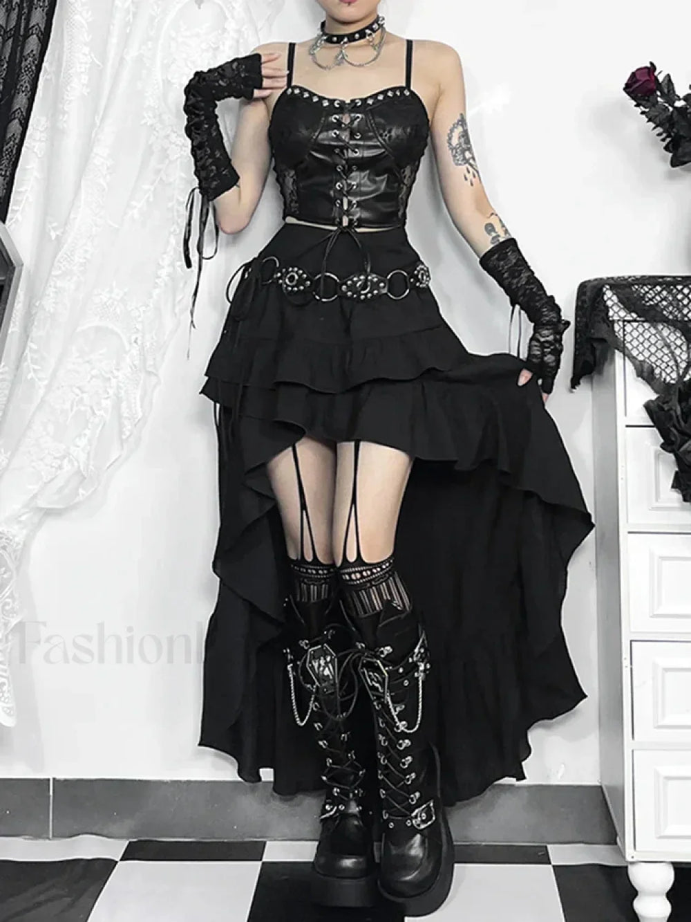 Victorian Inspired SteamRetro Gothic Hi Low Lace Party Skirt