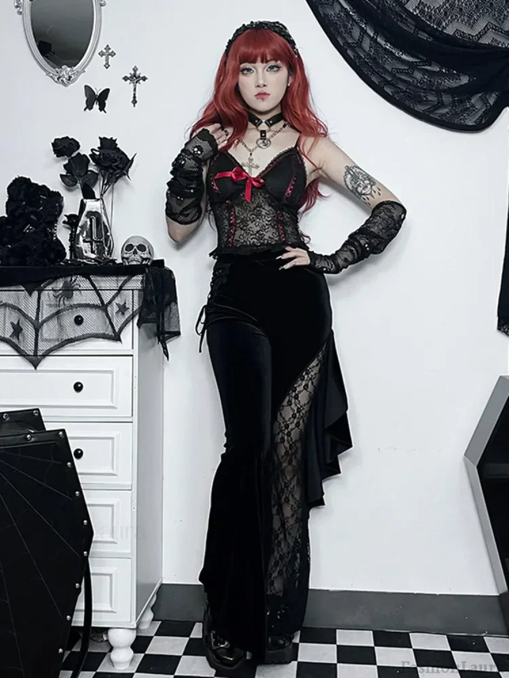 Wide Leg Gothic Halloween Pants Black / S