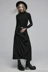 Women’s Daily Irregular Deconstructed Medium High Waisted Loose Casual Black Skirt BLACK / S
