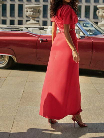 Crew Neck Pleated Maxi Dress